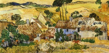 Maisons au toit de chaume contre une colline Vincent van Gogh Peinture à l'huile